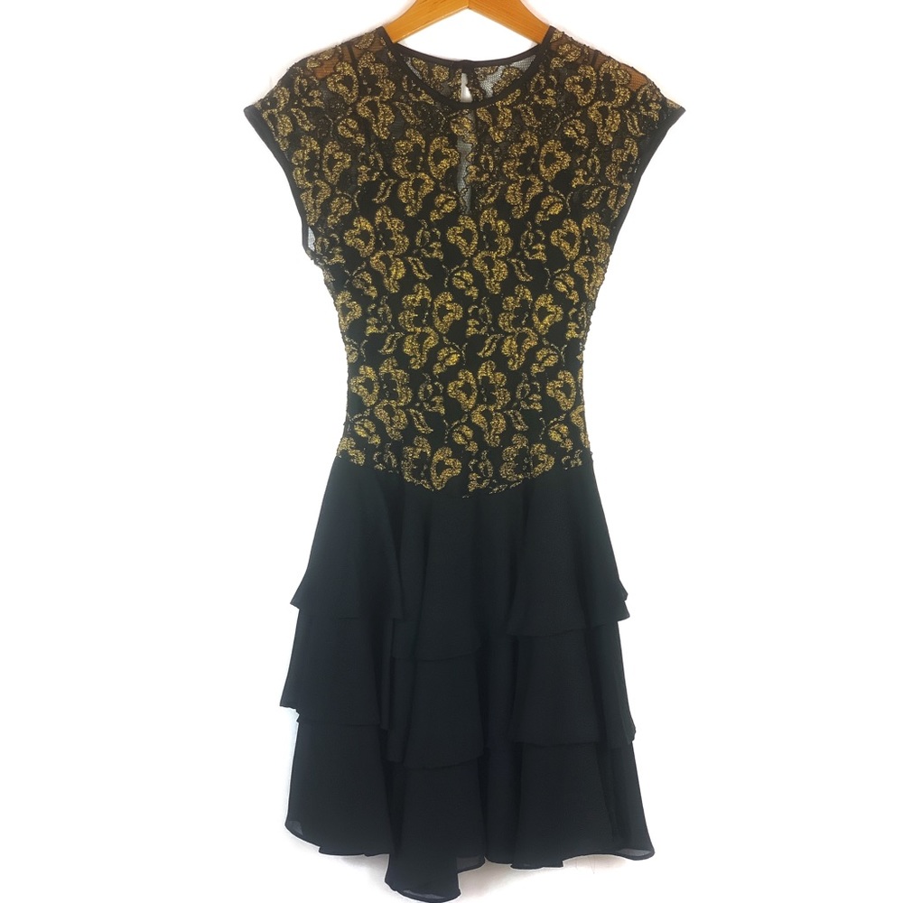 VTG Late Edition Black and Gold Mylar Dress